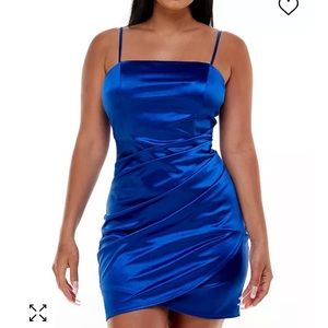 royal blue satin mini dress